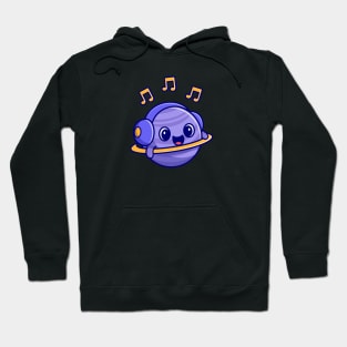 Cute Planet Listening Music With Headphone Cartoon Hoodie